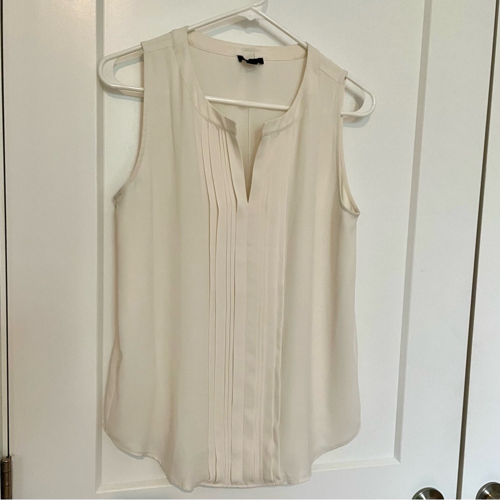 Ivory notch-neck pleated tuxedo front Ann Taylor blouse